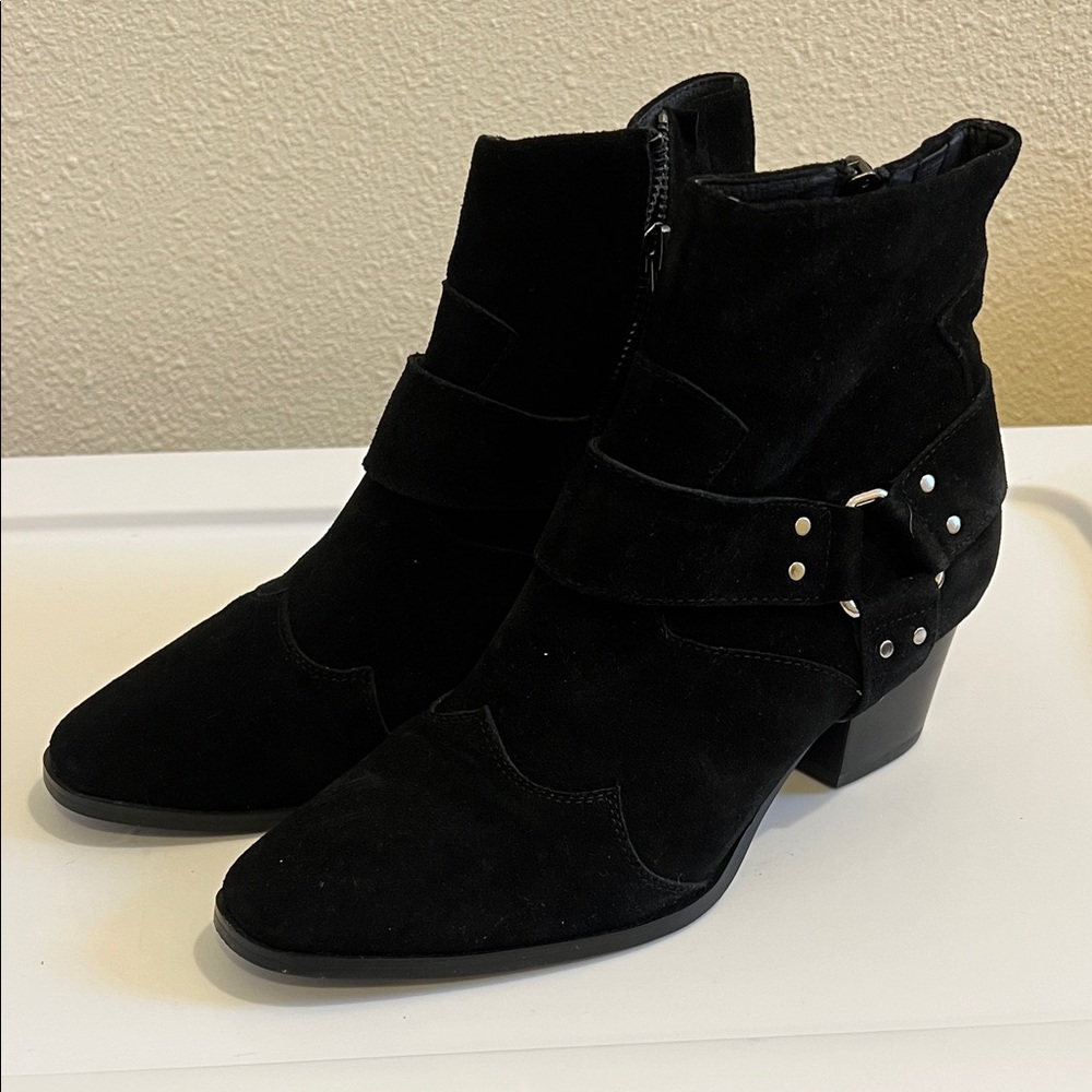Caverley Black Western Suede Ankle Boots Size 38